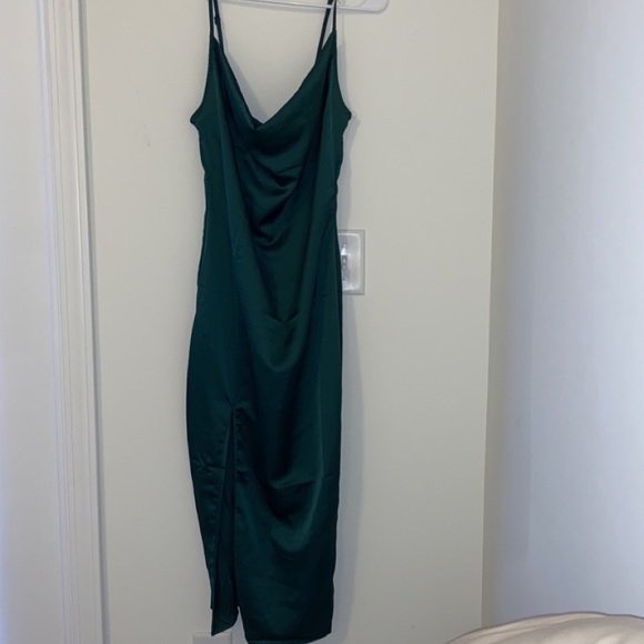 Prettylittlething Emerald green strappy satin cowl midi dress - Picture 1 of 5